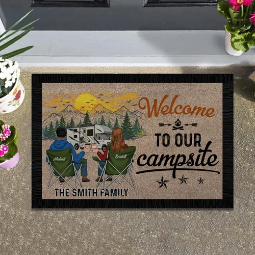 Tapete personalizado para entrada de campamento con nombre de familia personalizado, "Life is Better When You're Camping", tapete de piso para