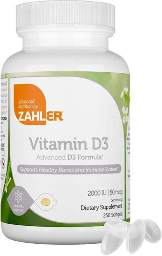 Zahler - Cápsulas blandas avanzadas de vitamina D3 de 2000 UI (250 unidades) Kosher Vitamina D apta para vegetarianos para apoyo inmunológico,