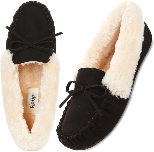 Miniatura 43 de Floopi Pantuflas para mujer, forro de piel sintética suave con espuma viscoelástica acogedora, pantuflas de casa para mujer con suela antideslizante