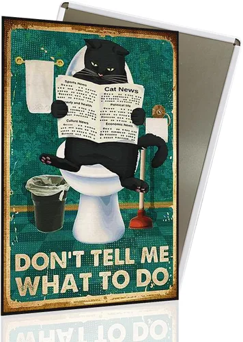 Cartel vintage de gato negro para baño, «Don't Tell Me What To Do» divertido cartel de gato para decoración de pared, carteles de metal retro para
