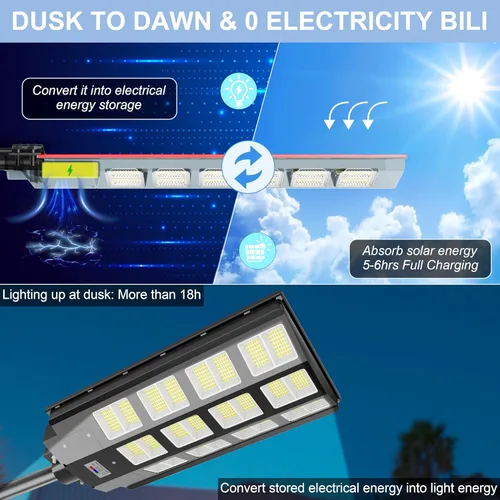 Miniatura 4 de loyoele Luces solares de calle de 9000 W para exteriores, 240000 lúmenes, luz de inundación solar con control remoto y sensor de movimiento, luces