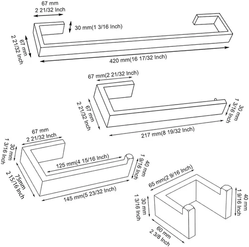 Miniatura 7 de Juego de accesorios de baño de 4 piezas, toallero, toallero, gancho para bata, soporte para papel higiénico, acero inoxidable, Q8-P4BR Níquel