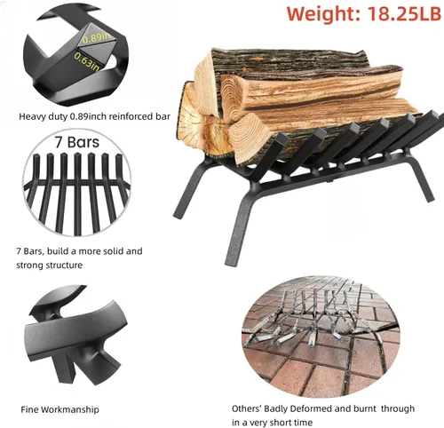 Miniatura 2 de Rejilla de chimenea de 21 pulgadas en diseño en forma de V, barras de acero sólido de alta calidad de 0.9 pulgadas, rejilla de leña de chimenea