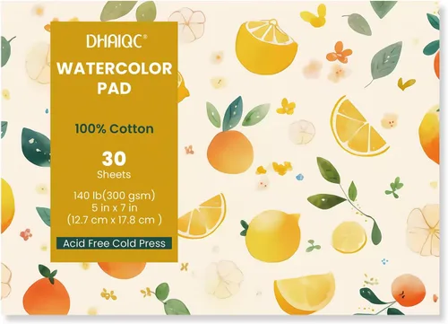 Bloc de papel de acuarela, 30 hojas, 5 x 7 pulgadas, papel 100% algodón, encuadernado con pegamento, papel de color de agua prensado en frío de 140