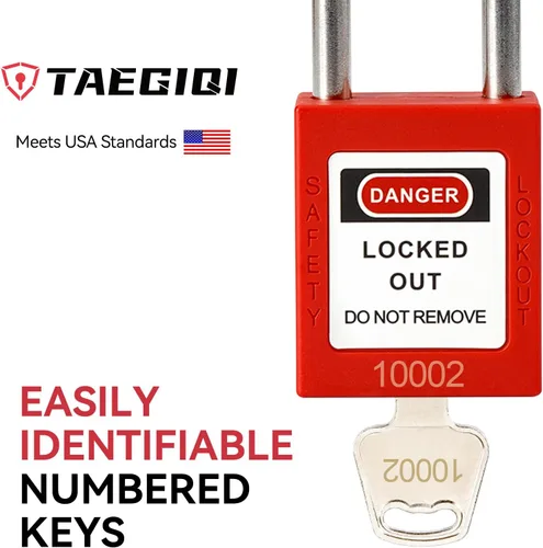 Miniatura 6 de Cerraduras de bloqueo con núcleo de latón, con llave diferente, 10 cerraduras de loto rojas, candados de seguridad compatibles con OSHA para kits