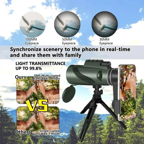 Miniatura 6 de Monocular-Telescopio 80x100 Monoculares de alta potencia de alta definición para adultos de alta potencia con adaptador de teléfono inteligente