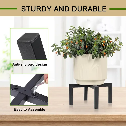 Miniatura 6 de Soporte para plantas para interiores y exteriores, soporte de metal resistente para macetas, soportes modernos de mediados de siglo, soporte