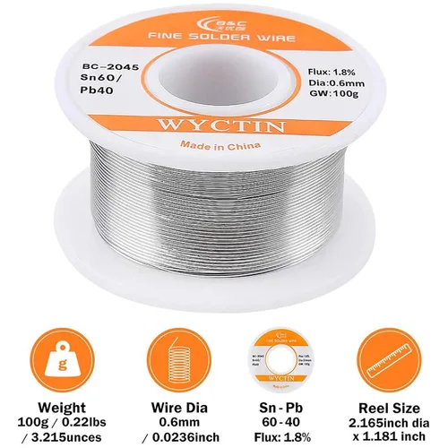 Miniatura 2 de Alambre de soldadura de plomo de estaño 60-40 con núcleo de resina para soldadura eléctrica de reparación 0.024 in 3.53 oz