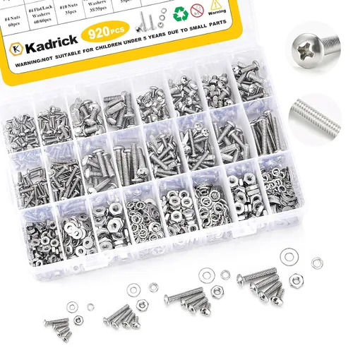 Miniatura 26 de Kadrick 1230 piezas de tornillos de acero inoxidable 304, surtido métrico M2 M3 M4 M5, kit de pernos de cabeza hexagonal de botón de 4mm-20mm