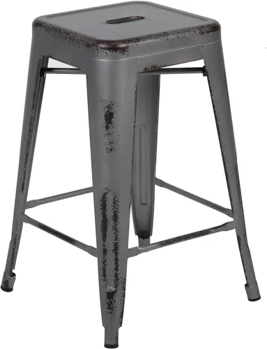 Miniatura 28 de Taburete de 24 pulgadas de alto para interior y exterior con asiento cuadrado., Metal, Negro