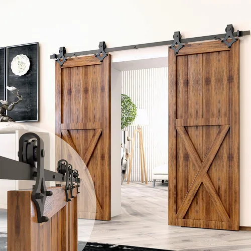 Miniatura 9 de Homacer Kit de herrajes para puerta corrediza de granero sin derivación, color negro, rústico, para una sola puerta, pista plana de 4 pies de largo