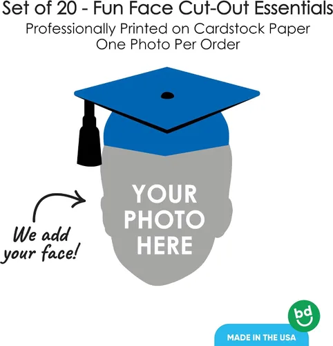Miniatura 4 de Big Dot of Happiness Gorra de graduación azul con foto personalizada, decoraciones divertidas con recortes de cara, esenciales de decoración