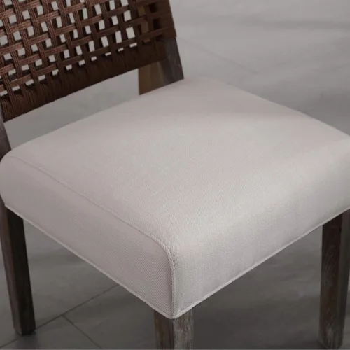 Miniatura 6 de chairus Juego de 2 sillas de comedor tapizadas, sillas de comedor costeras bohemias con respaldo de cuerda tejida de nogal marrón, patas de madera