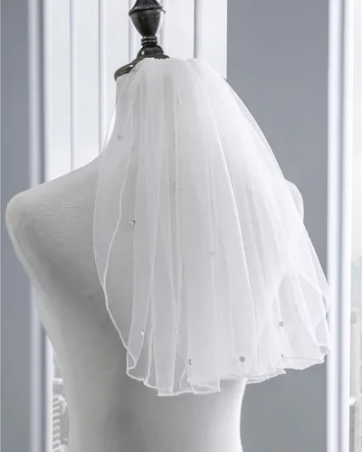 Miniatura 3 de Clataly Velos de novia de cristal cortos de 1 nivel velo de malla suave con peine de metal despedida de soltera fiesta novia para ser regalo, Blanco