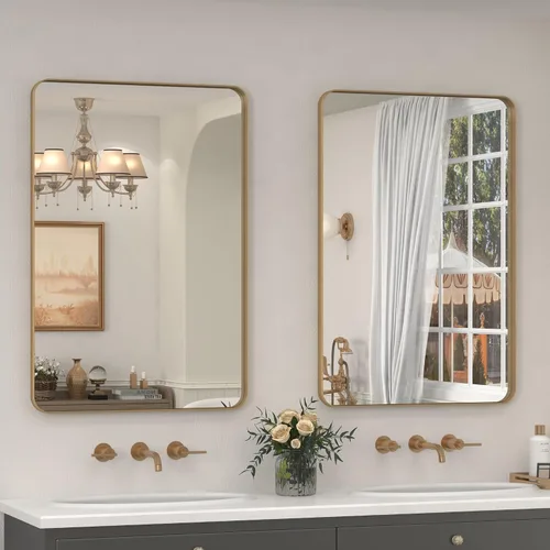 Miniatura 99 de Paquete de 2 espejos de baño con marco de metal negro de 22 x 30 pulgadas, espejo rectangular redondeado negro mate, antioxidante, se cuelga