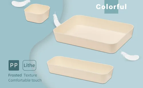 Miniatura 5 de Juego de 12 organizadores de cajones de escritorio de plástico de color beige para maquillaje, baño, oficina, cocina, cajón, caja de almacenamiento