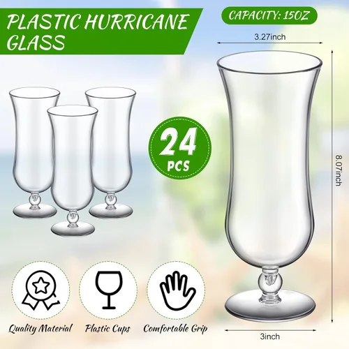 Miniatura 2 de Lallisa 24 vasos de plástico para huracanes de 15 onzas, resistentes a las roturas, de plástico transparente, de piña colada, vasos de cóctel