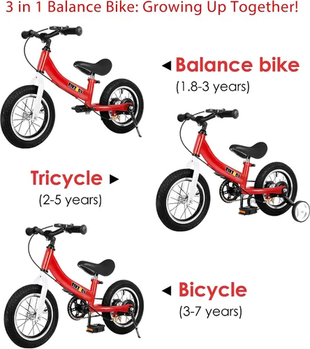 Miniatura 2 de Balance Bike 2 in 1,The Dual Use of a Kids Balance Bike and Toddler Bike, for 2 3 4 5 6 7 Years Old -12 14 16 Inches with Training Theory, Brake