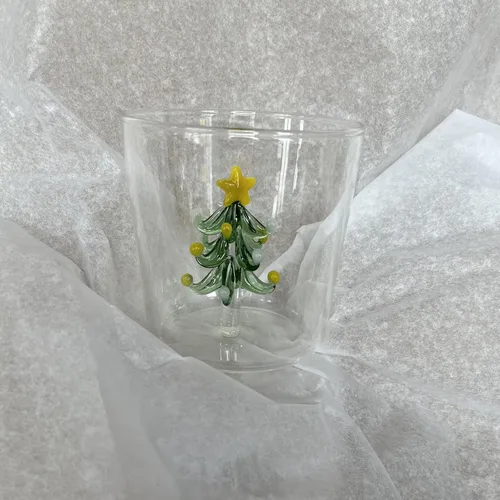 Miniatura 8 de Taza de vidrio 3D con figura de árbol de Navidad dentro de vidrio sin tallo para vino agua leche copa de vidrio para beber copa