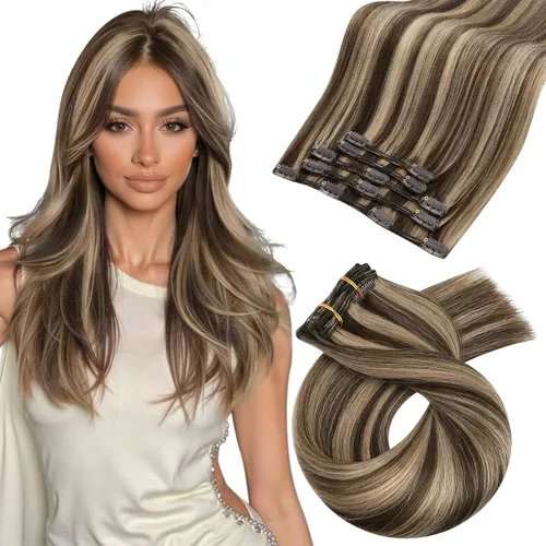 Miniatura 83 de Moresoo Extensiones de cabello humano Remy con clip, color rubio platino, extensiones de cabello humano real de doble trama, color rubio #60, 18