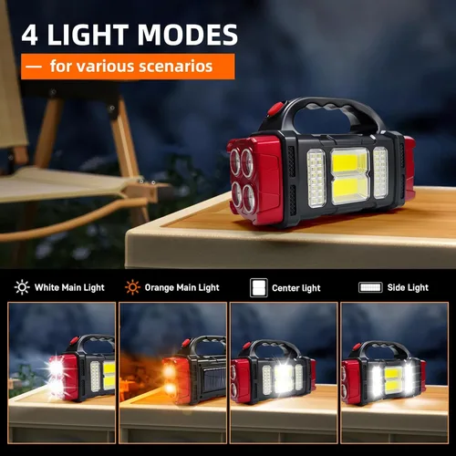 Miniatura 2 de Linterna solar de mano, 4 modos de iluminación, luz de trabajo LED recargable, USB-C y linterna portátil con energía solar, luz de campamento de Rojo