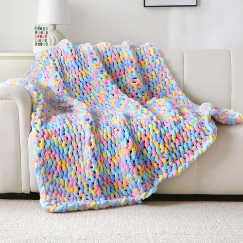 Miniatura 9 de Mooreeke Manta de Punto Grueso 50"x60" Suave Lavable Manta de Chenilla Acogedora 100% Hecha a Mano Crochet Mantas de Regalo con Hilo de Chenilla