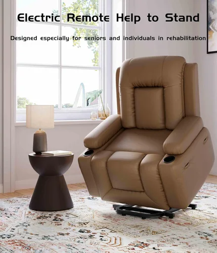 Miniatura 4 de GarveeHome Silla reclinable eléctrica con elevación eléctrica, calor y masaje, sillón reclinable eléctrico de poliuretano sintético para personas