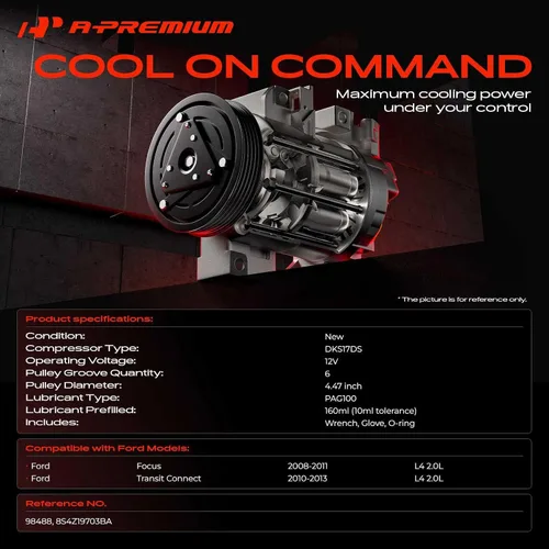 Miniatura 2 de A-Premium Compresor de aire acondicionado con embrague compatible con Ford Focus 2.0L 2008-2011, Transit Connect 2.0L 2010-2013, con compresor