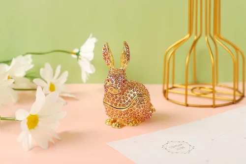 Miniatura 5 de Bonita caja de joyería de conejo con bisagras de animales de Pascua, regalo para decoración del hogar