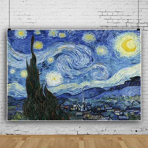 Miniatura 4 de Van Gogh Noche estrellada de 5 x 3 pies, fondo de fotografía estética de noche estrellada, pintura al óleo, arte abstracto, decoración rústica