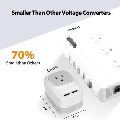 Miniatura 10 de Convertidor de voltaje de Estados Unidos a Europa con 2 puertos USB A y 2 puertos USB C de carga rápida, convertidor de corriente de 220 V a 110 V