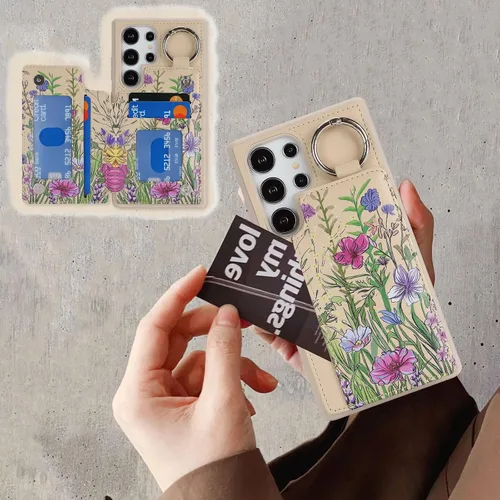 Miniatura 3 de Havaya Funda para Samsung Galaxy S22 Ultra con tarjetero con llavero y soporte de anillo con diseño floral para teléfono, ranuras para tarjetas