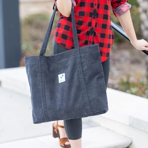 Miniatura 3 de Gophra bolsa de pana para mujeres, niñas, niños, bolsa de hombro con bolsillo interior para trabajo, playa, almuerzo, viajes y compras