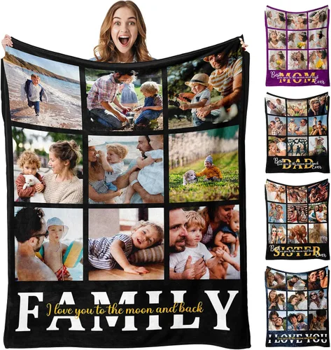 Envío al día siguiente, manta personalizada con foto y texto impresos en EE. UU., cobijas con fotos personalizadas y mantas para lanzar, manta Foto