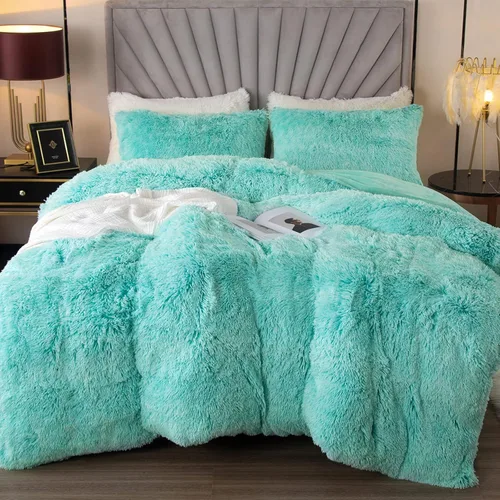 Miniatura 12 de EMME Juego de funda de edredón de felpa lanudo de color blanco, tamaño Queen, 3 piezas, juego de ropa de cama de invierno suave y esponjoso de pelo