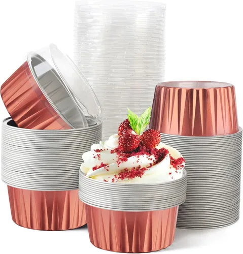 Miniatura 8 de 100 Piezas Vasos de Papel de Aluminio de 8 oz con Tapas Moldes Desechables con Tapas Vasos Desechables para Hornear Recipientes de Papel de Aluminio