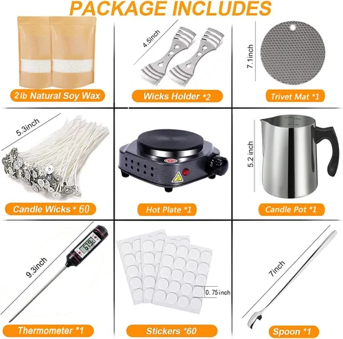 Miniatura 2 de Kit de fabricación de velas BBAXI con placa caliente electrónica, derretidora de cera de velas para fundir, incluye olla para verter, placa