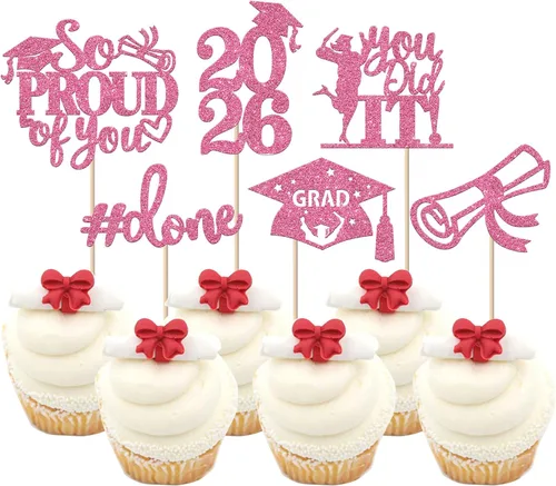 Miniatura 55 de Paquete de 24 adornos para cupcakes de clase 2025 con purpurina 2025 para diploma de graduación 2025 para cupcakes temáticos de graduación 2025