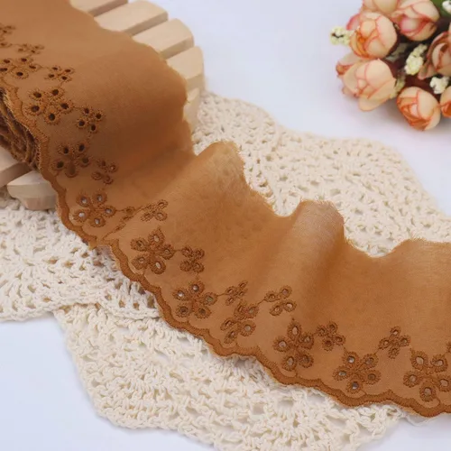 Miniatura 3 de Cinta de encaje de algodón marrón con ojales, 5 yardas, encaje festoneado para coser, ropa de bebé, ropa de mascotas