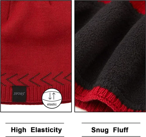 Miniatura 3 de OMECHY Gorros de punto cálidos de invierno para hombre, diseño de calavera lisa, gorro de punto tobogán