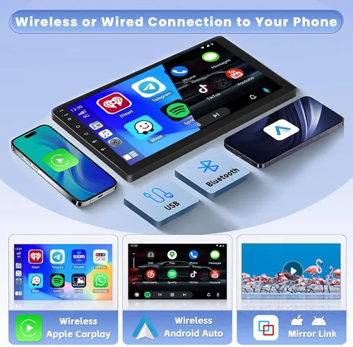 Miniatura 2 de 8 Core 4+64 GB 7 pulgadas Android 15 Doble DIN coche estéreo inalámbrico Carplay, pantalla táctil Android Auto receptor de radio de coche con 59UI