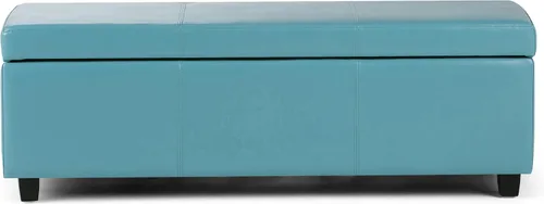 Miniatura 5 de Otomana rectangular de almacenamiento de cuero sintético Simpli Home Avalon., Poliuretano, Azul