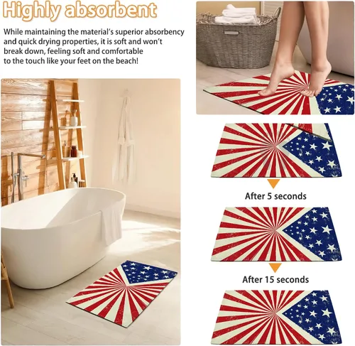Miniatura 6 de Tapete con bandera estadounidense, 17 x 30 pulgadas, rojo, blanco, azul, antideslizante, fácil de limpiar, para interiores y exteriores