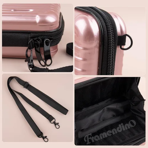 Miniatura 7 de Framendino, Estuche rígido para cosméticos, bolsa de transporte para artículos de tocador, mini cuerpo cruzado con cuerda de agarre desmontable