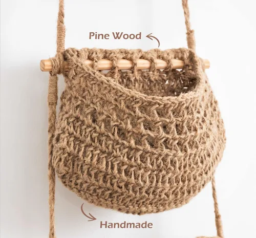 Miniatura 2 de Cesta colgante de frutas, cesta colgante de pared de yute tejida de 3 niveles para organizar, cesta colgante de productos para almacenamiento