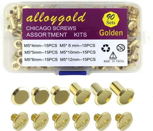 Miniatura 13 de Juego de 90 tornillos de acero inoxidable 304 Chicago de cuero, 7 tamaños de remaches para manualidades, ropa, zapatos, cinturones, bolsas