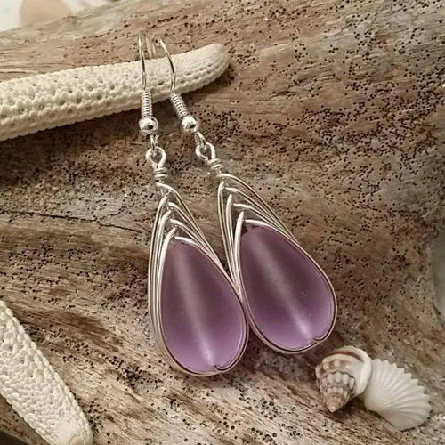 Miniatura 70 de Yinahawaii Handmade Sea Glass Earrings, Hawaiian Jewelry, Wire Braided Earrings Teardrop Earrings, Beach Jewelry Sea Glass Jewelry For Women Cobalt