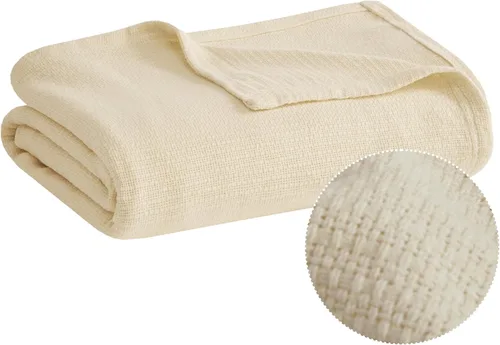 Miniatura 14 de Madison Park Freshspun Tejido de cesta de lujo manta de algodón crema 108x90 tamaño King Tejido de cesta suave, acogedora, premium 100% algodón
