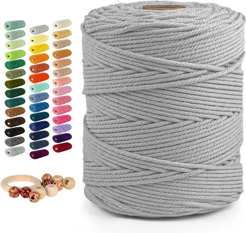 Miniatura 26 de Cordón de algodón macramé 5mmx109 yardas 4 hebras, Munzong Natural hecho a mano 4 cuerdas de algodón trenzadas para colgar en la pared, tejido