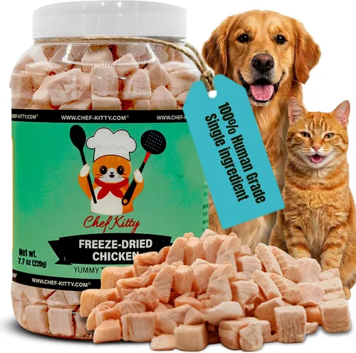 Miniatura 9 de Golosinas de pollo liofilizadas para gatos y perros, 100% grado humano, un solo ingrediente, alto en proteínas, aperitivo saludable, sin aditivos ni